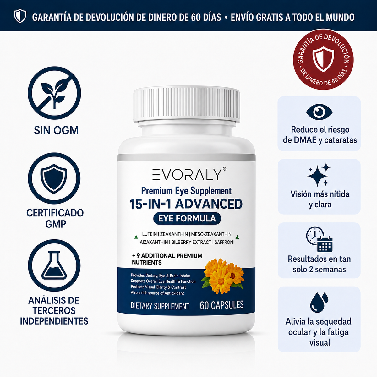 Evoraly Vision - 15 en 1 Fórmula Avanzada para la vista